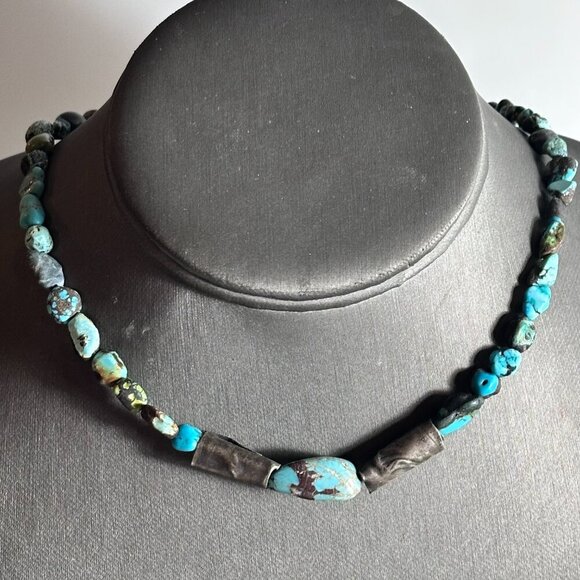 Genuine Hubei Turquoise Choker Necklace Sterling Silver Handmade Tribal - Picture 8 of 11
